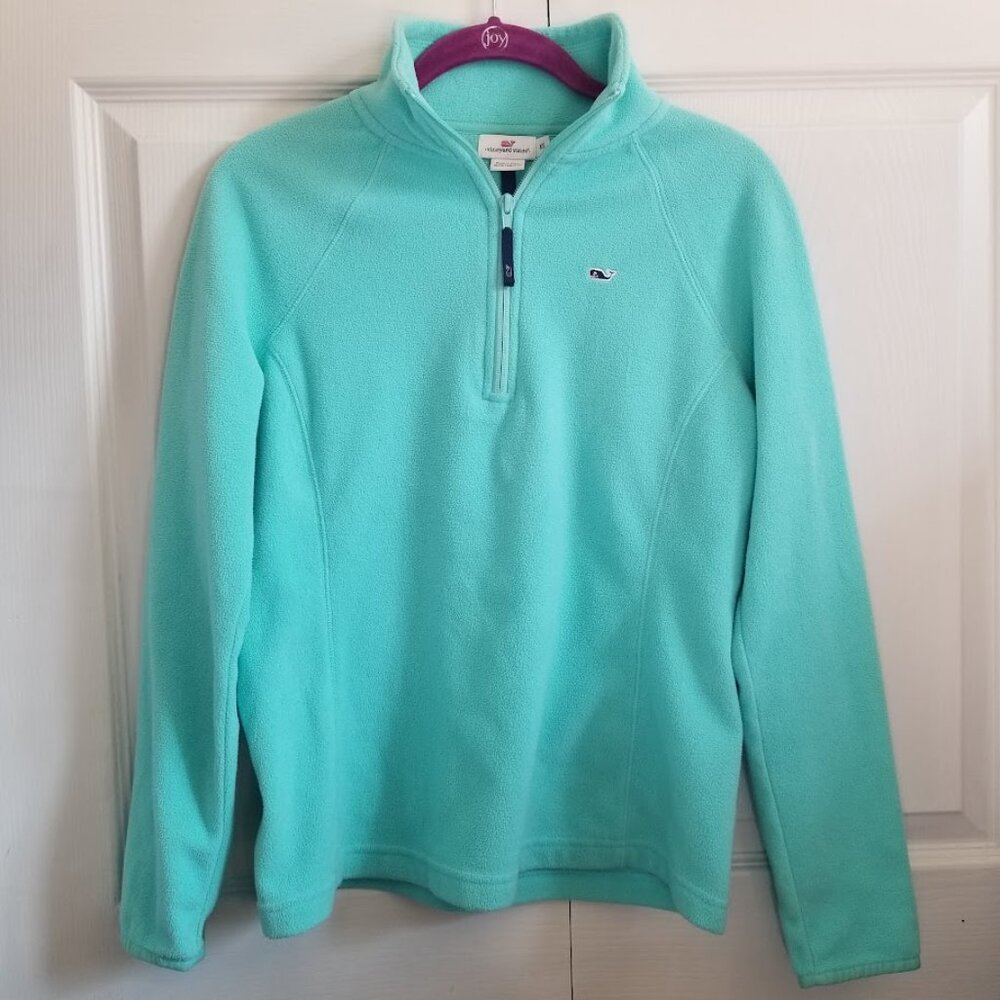 Vineyard Vines Women's Sweater X-Small Turquoise Quarter Zip Fleece Pullover